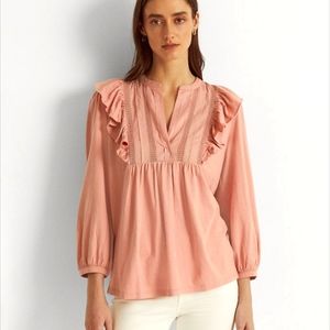 Lauren Ralph Lauren Bib Front Cotton Blend Top NWT